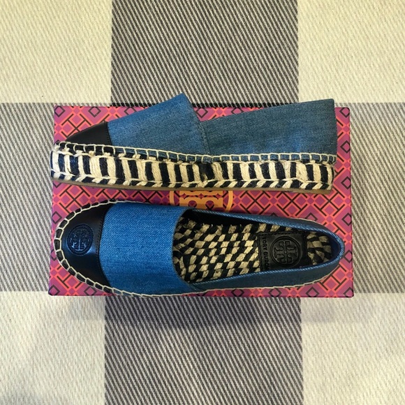 Tory Burch Platform Color Block Espadrille Denim 6 - Picture 2 of 3